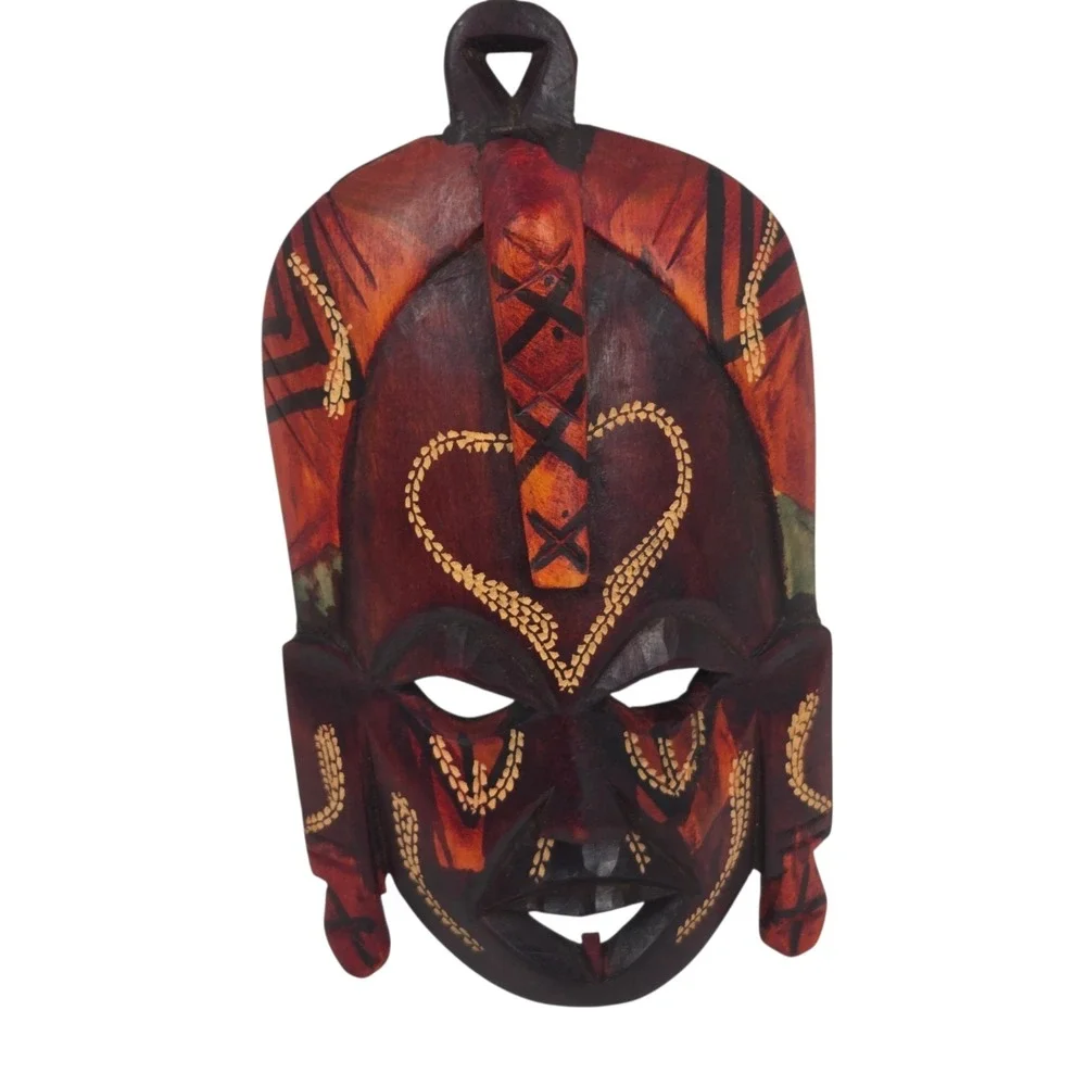 Handcrafted Carved Wooden African Mask Painted Kenyan Tribal Wall Art 9x5